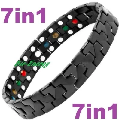 TITANIUM Magnetic Energy Armband Power Bracelet Health Bio 7in1 Bio Black 25557