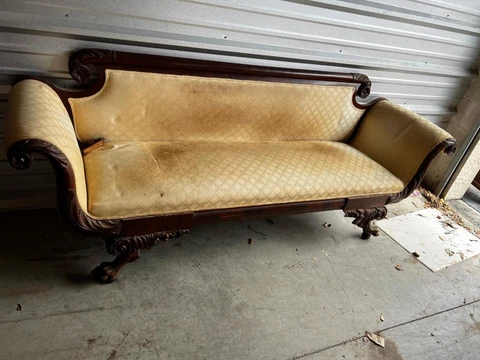 Antique American Duncan Phyfe Federal Mahogany Carved Wood Furniture Sofa Couch Cover