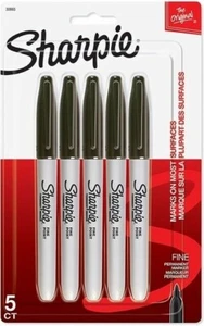 Sharpie Permanent Markers, Fine Point, Black, 5 Count Black GREAT VALUE!! - Picture 1 of 6