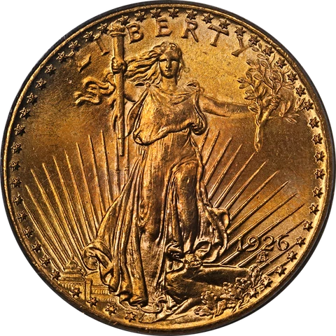 1926 Saint-Gaudens Gold $20 PCGS MS66 Superb Eye Appeal Strong Strike Cover