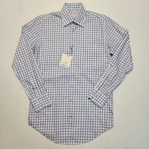 HAGEN CARMEL Men's Small Navy Blue White Graph Check Woven 100% COTTON Shirt  - Picture 1 of 4