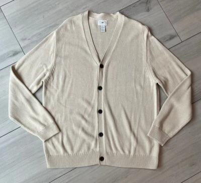 Cárdigan tejido marfil H&M suéter botón delantero para hombre talla grande Foto 1 de 4