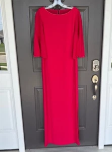ST. JOHN evening dress maxi flutter sleeve cape cady solid pink valentine size 6 - Picture 1 of 10