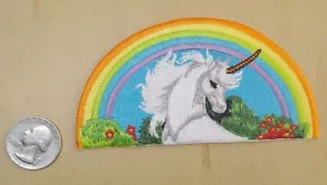 UNICORN AND RAINBOW IRON-ON / SEW-ON EMBROIDERED PATCH  4" X 2" - Picture 1 of 1