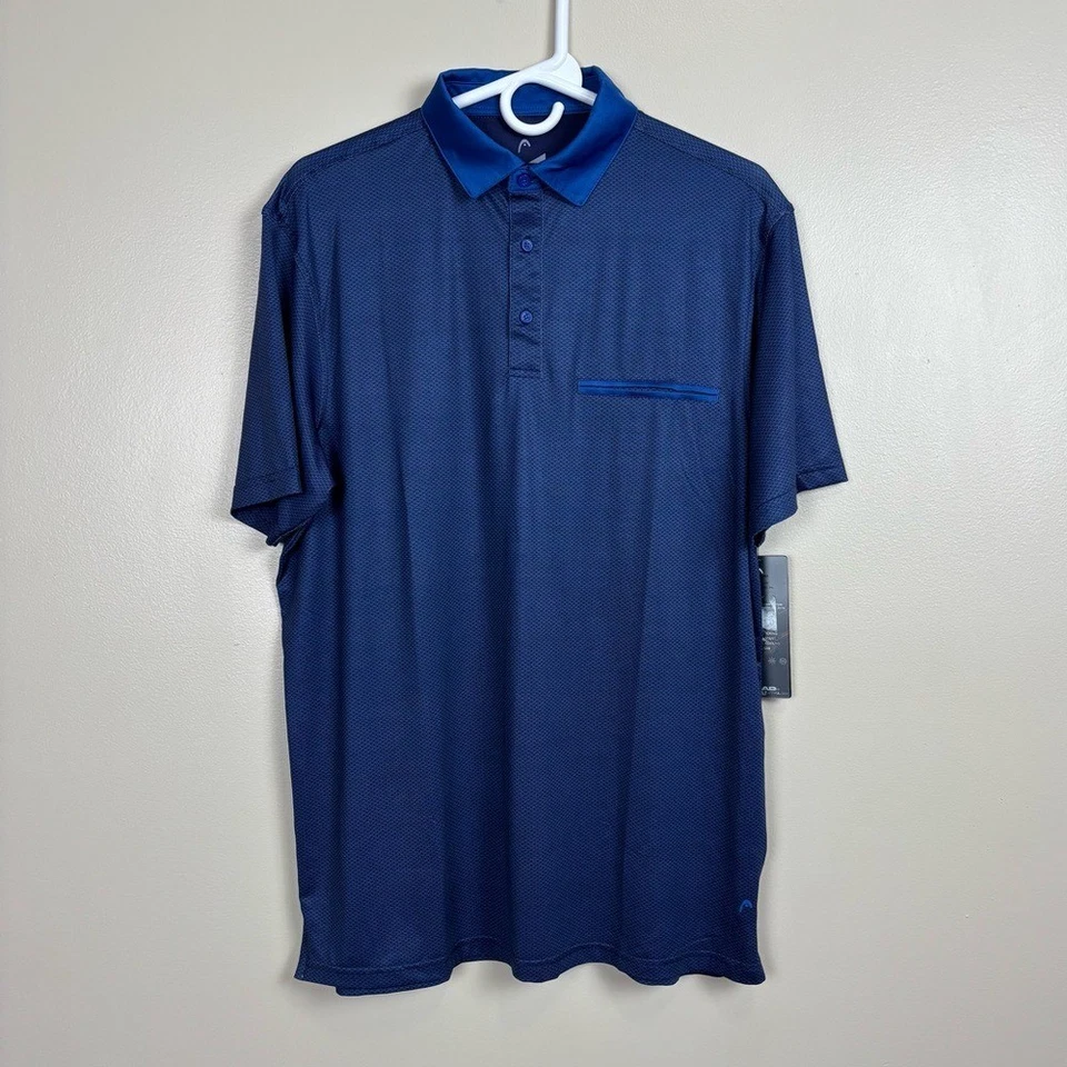 Head Golf Polo Mens Medium Galaxy Blue Popover Short Sleeve Wicking Stretch