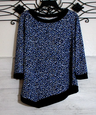 Top tejido Croft & Barrow para mujer talla M manga larga azul geométrico cuello redondo Foto 1 de 4