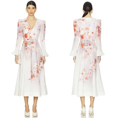 Zimmermann Crush Frill Sleeved Midi Belted Dress Scarlet Floral US 6 AU 1 NWT - Image 1 of 4
