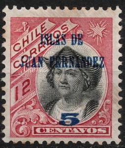 Sn:#79 SG115 used 1910 5c CHILE Columbus surcharged - Islas de Juan Fernandez - Picture 1 of 2