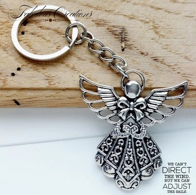 FABULOUS CREATIONS Silver Guardian Angel Keyring Charm Keychain Bag Clip Gift for Her Vintage style