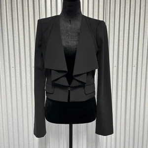 BCBG MaxAzaria Black Drape Front Blazer Women’s Size 8 Career Cropped Jacket - Picture 1 of 6