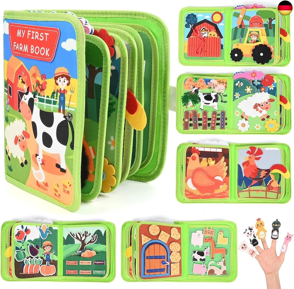GERBALA 3D Filz Bauernhof Quiet Book, Busy Board Montessori Spielzeug ab 1-3 Jahre,