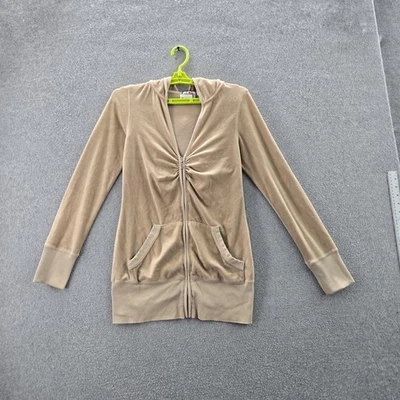 Juicy Couture Women Hoodie S Brown Velour Ruching Zipper Long Sleeve - Image 1 of 4