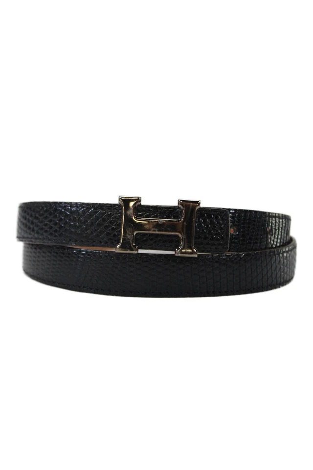 Hermes Womens Leather Reversible Interchangeable Skinny Belt Navy Brown Size 26 - Image 1 of 4