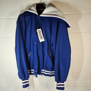 DeLong Blue Wool Black Lined Hooded Varsity Letterman Jacket New With Tags 2X - Picture 1 of 6