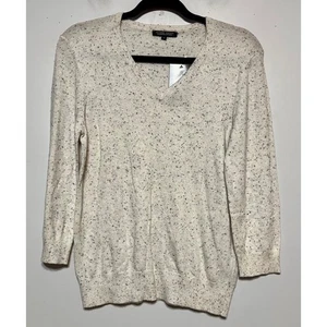 NWT Jeanne Pierre Quiet Luxury Speckled V-Neck Sweater Medium Cashmere Cozycore - Picture 1 of 5