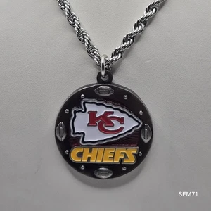 KANSAS CITY CHIEFS Pendant Charm / 24" STAINLESS STEEL ROPE CHAIN NECKLACE - - Picture 1 of 11