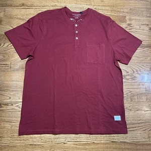 Five Four Shirt Mens XL Red Henley Pocket Cotton Los Angeles Casual Short Sleeve - Picture 1 of 8