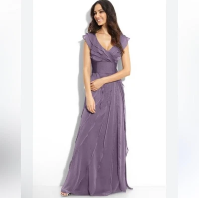 Adrianna Papell Dress Purple Chiffon Ruffle Tiered Maxi Mother Prom Wedding NWT - Image 1 of 4