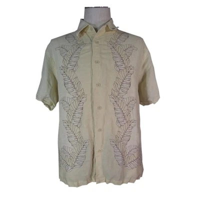 Cubavera Camisa Hawaiana Hombre Grande Seda Algodón Tostado Beige Campamento Salón Tiki Aloha Foto 1 de 4