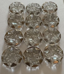 12 Vintage STAR Glass Buttons, Faceted Clear Glass With Gold Borders Star 3/4" - Picture 1 of 3