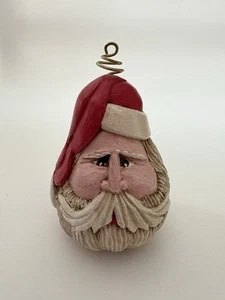 SANTA 2010 Artist Signed Carved Folk Art Egg Shaped Christmas Ornament - Cook - Bild 1 von 6