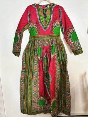 African Dashiki "Forever Ankara" Semi-Lined Long Dress Multicolor Boho/Hippie - Image 1 of 4