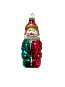 Vintage figürlicher Glas Clown Weihnachtsschmuck ~ rot grün Glimmer Punkte ~ 3-1/2" - Bild 1 von 2