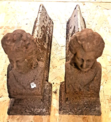 Paire de Chenets de Cheminée buste de femme 19ème N°2 haut 19.5 prof 36.5 larg - Photo 1/4