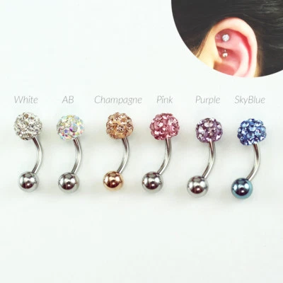 Brinco de cartilagem 16g 5mm Ferido bola cúbica barra curva, torre 316l SS - Imagem 1 de 4