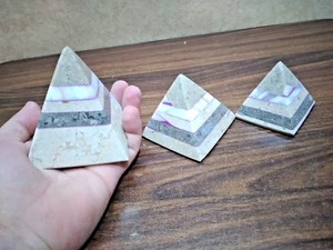 "3X Granite Giza Pyramids with Hieroglyphic Symbols – Vintage Egyptian Art" - Picture 1 of 8