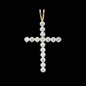 14K Solid Yellow Gold Cross Pendant 0.8CT Brilliant Simulated Diamond Charm VVS1 - Picture 1 of 3
