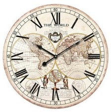 Orologio da parete stile shabby fantasia Mappamondo grande dimensione 60 cm