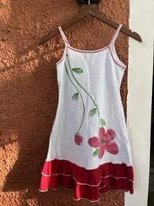 Crazy Fish Hawaiian Summer Dress Young Girls Size 7-8 Floral Red White Vacation - Picture 1 of 6
