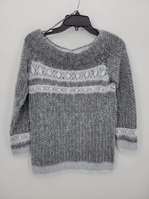 Sleeping on Snow Sweater Womens Small Gray Stripe Soft Fuzzy Wool Blend Boho - Image 1 of 4