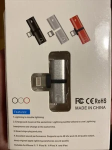 Premium 2 IN 1 Charger earbuds Converter Adapter Splitter For iPhone Dual Silver - Picture 1 of 2