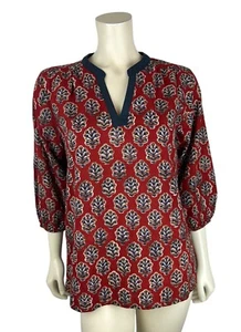 NEW Orvana London Printed Tunic Top Size S Vneck 3/4 Sleeve Boho Peasant Cotton - Picture 1 of 12