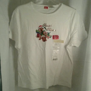 Ladies L 12/14 Santa s Helpers Christmas Tee Shirt Dogs - Picture 1 of 4