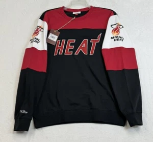 Men's Size Lg Mitchell & Ness Black Miami Heat Perfect Season Fleece Sweatshirt - Picture 1 of 8