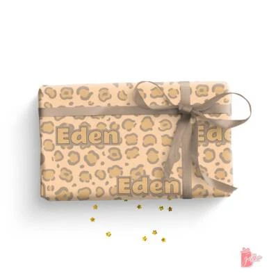 Name Personalized Gift Wrap with Brown Cheetah Animal Pattern Wrapping Paper 24" - Image 1 of 4