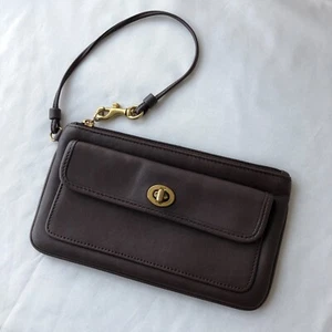 Coach Legacy Turn Lock Wristlet Mahogany Brown Leather Wallet Clutch Zip Pouch - Picture 1 of 10