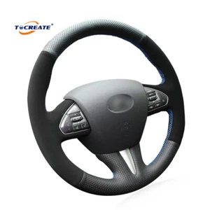 Black Leather Suede Steering Wheel Cover for Infiniti Q50 QX50 2015-2017 #TCXI - Imagen 1 de 8