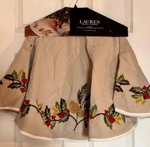 LAUREN RALPH LAUREN Christmas Tree Skirt Pinecones & Holly Berries. NEW! - Picture 1 of 1