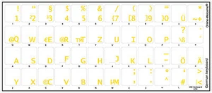 GERMAN KEYBOARD STICKERS FOR COMPUTER LAPTOPS TRANSPARENT YELLOW LETTERS NEW - Picture 1 of 5