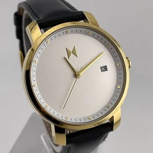 MVMT Mens Watch Date 38mm Case Black Leather Band Quartz Three Hands - Picture 1 of 13