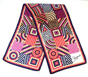 Vtg 1960s 70s Schiaparelli Glentex Geometric Stripe Silk Scarf Pink Blue Gold - Picture 1 of 8