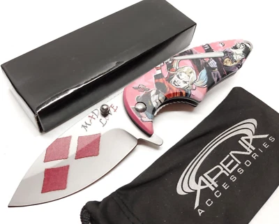 Harley Quinn Comic Pocket Knife EDC Blade Tip Up Pink Mad Love Spring Assisted - Image 1 of 4