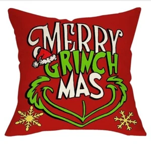 The Grinch Christmas Linen Throw Pillow Cover 18x18 Winter Holiday Home Decor - Picture 1 of 6