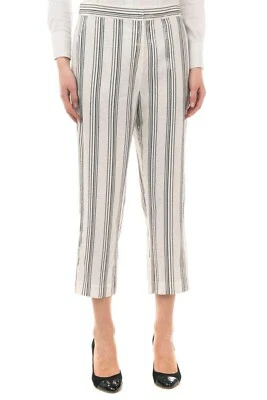 BRUNELLO CUCINELLI 裤子丝绸裁剪斜纹布 42 6 米色白色条纹亮片新品 — 第 1/4 张图片