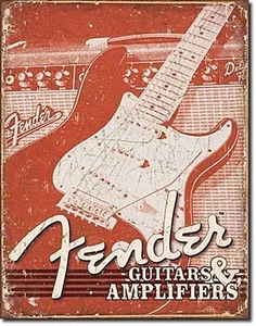 Fender Gitarren Und Ampere Verwitterte Wand Metallschild 425mm x 310mm (De) - Bild 1 von 1