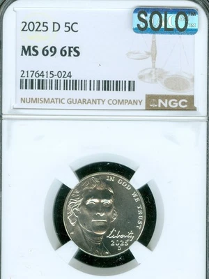 2025 P & D JEFFERSON NICKEL 2 COIN SET NGC MS69 FS MAC SOLO FINEST VERY RARE . - Image 1 of 4